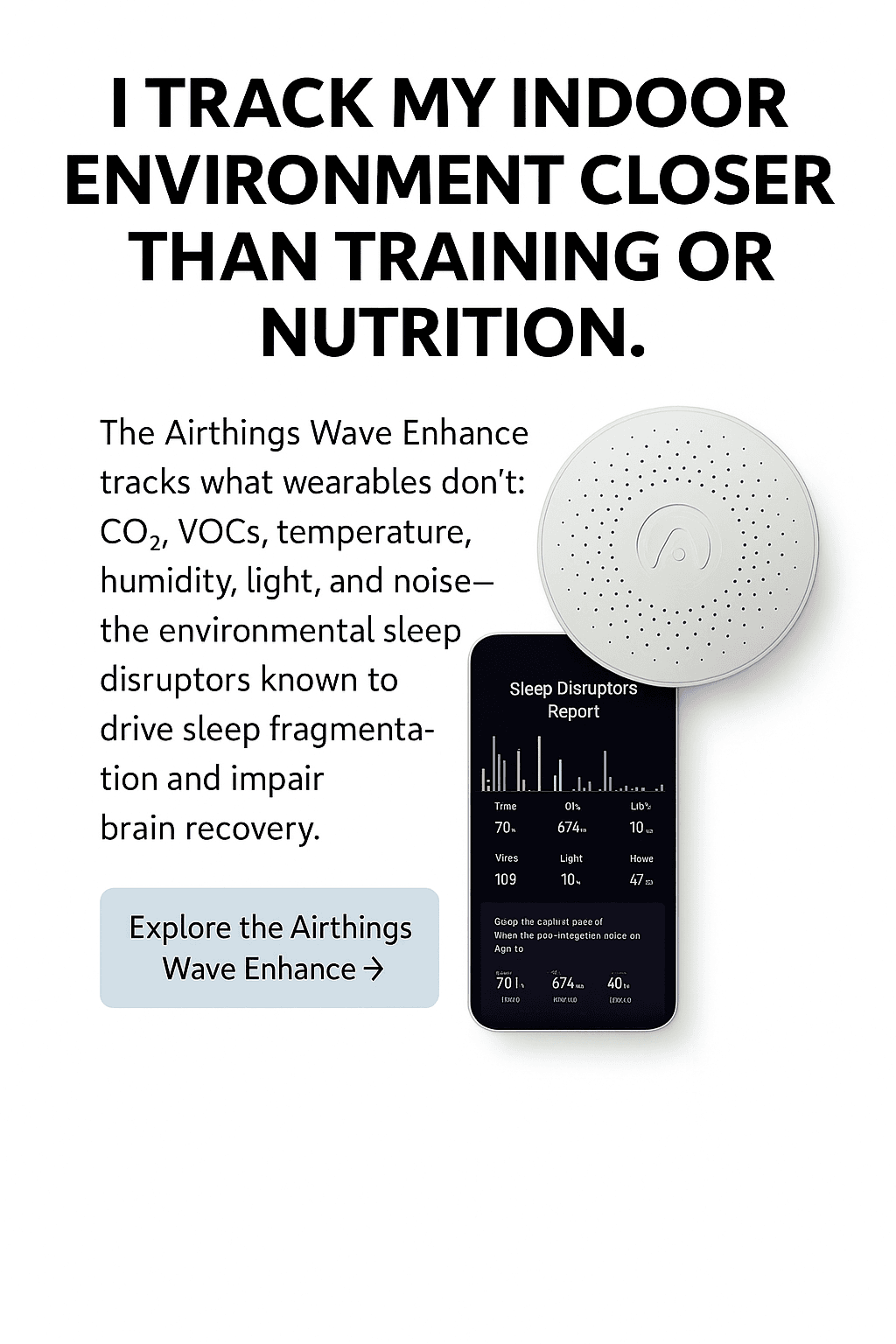 longevity vault sleep fragmentation environment airthings monitor Airthings monitor visual showing environmental contributors to sleep fragmentation.