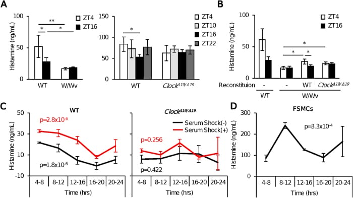 Mast cell clock and plasma histamine regulation