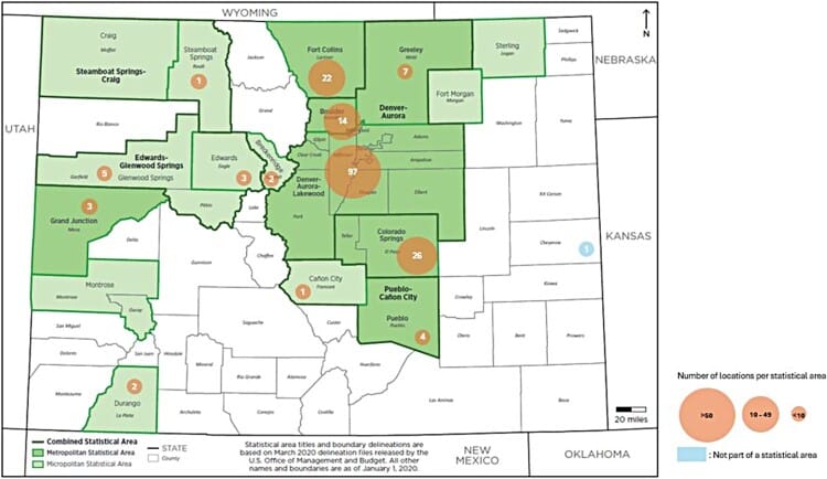Physical locations of direct-to-consumer businesses that advertise compounded GLP-1 products for weight loss in Colorado.