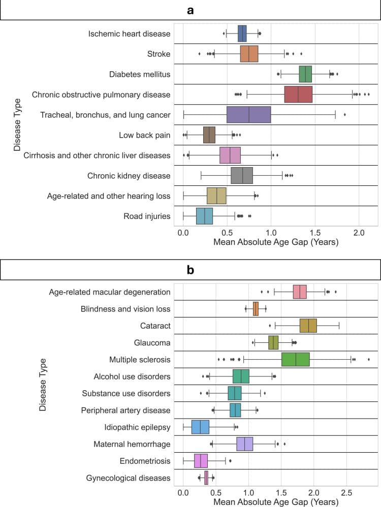 retinal age gap figure 2 Retinal age gap distributions across disease categories